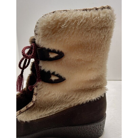 VINTAGE SNOWLAND SUEDE FAUX SHERPA FUR APRES SKI WEDGE BOOTS Size 9 MADE IN USA - Picture 11 of 16
